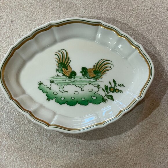 Vintage Richard Ginori Italy Siena Green Scalloped Two Oval Bowls 5" x 3.75" - Picture 4 of 7